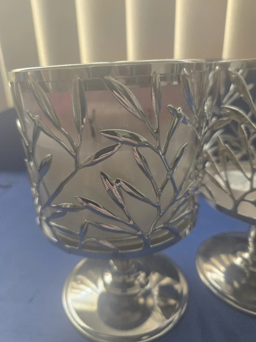 Decorative Silver Leaf Candle Holders - Pair